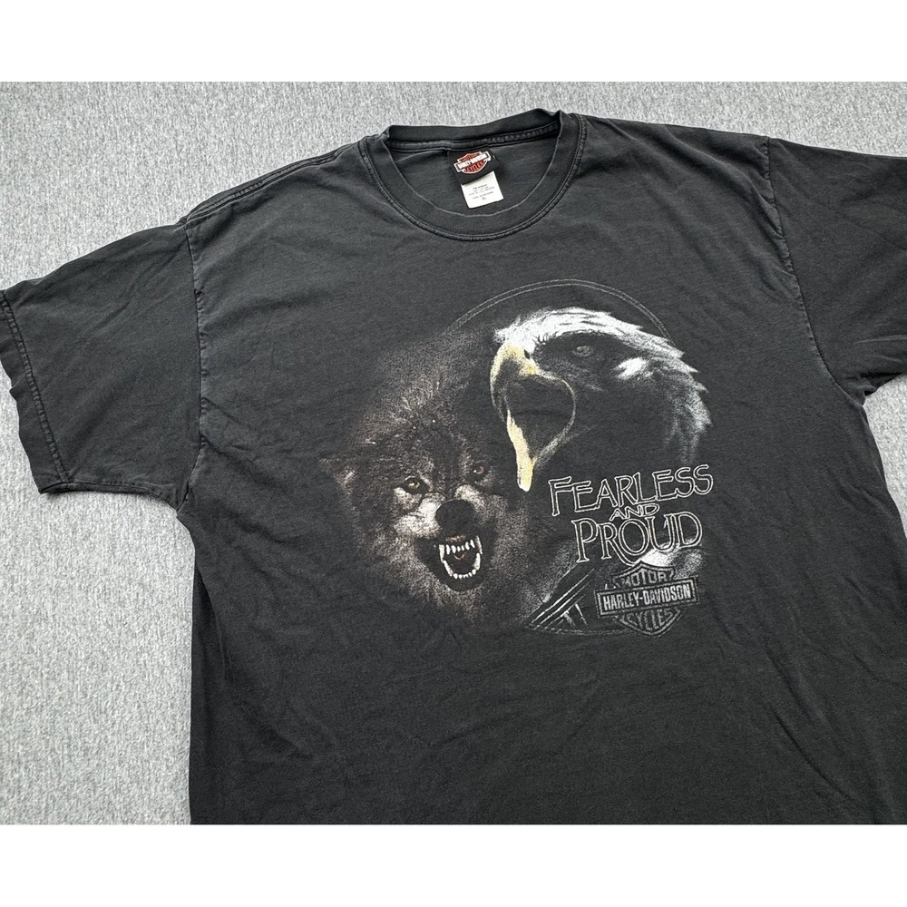 Vtg Harley Davidson Fearless And Proud Shirt XL USA Wolf Beefy Louisiana *HOLES*